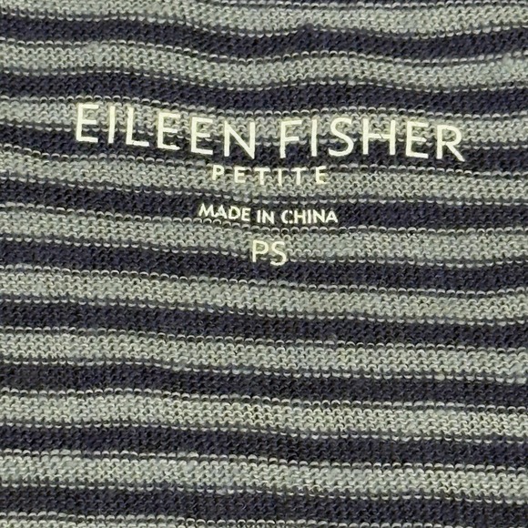 Eileen Fisher T Shirt Women's Petite PS Blue Stripe V-Neck Top Organic Linen - Picture 3 of 7